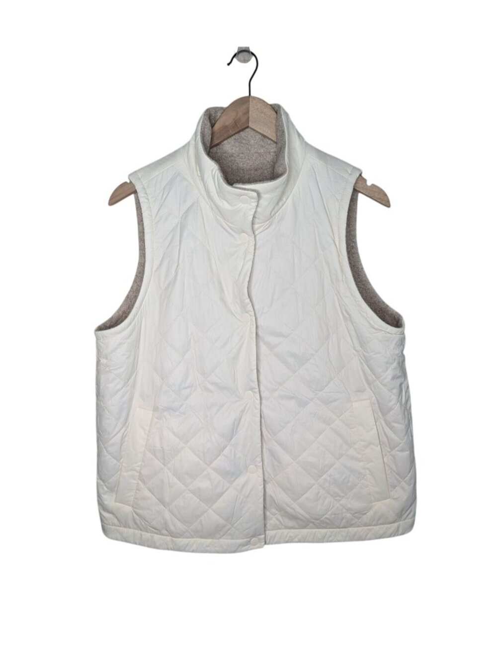 Eileen Fisher White Eggshell Quilted Reversible Vest Medium Wool Blend interior